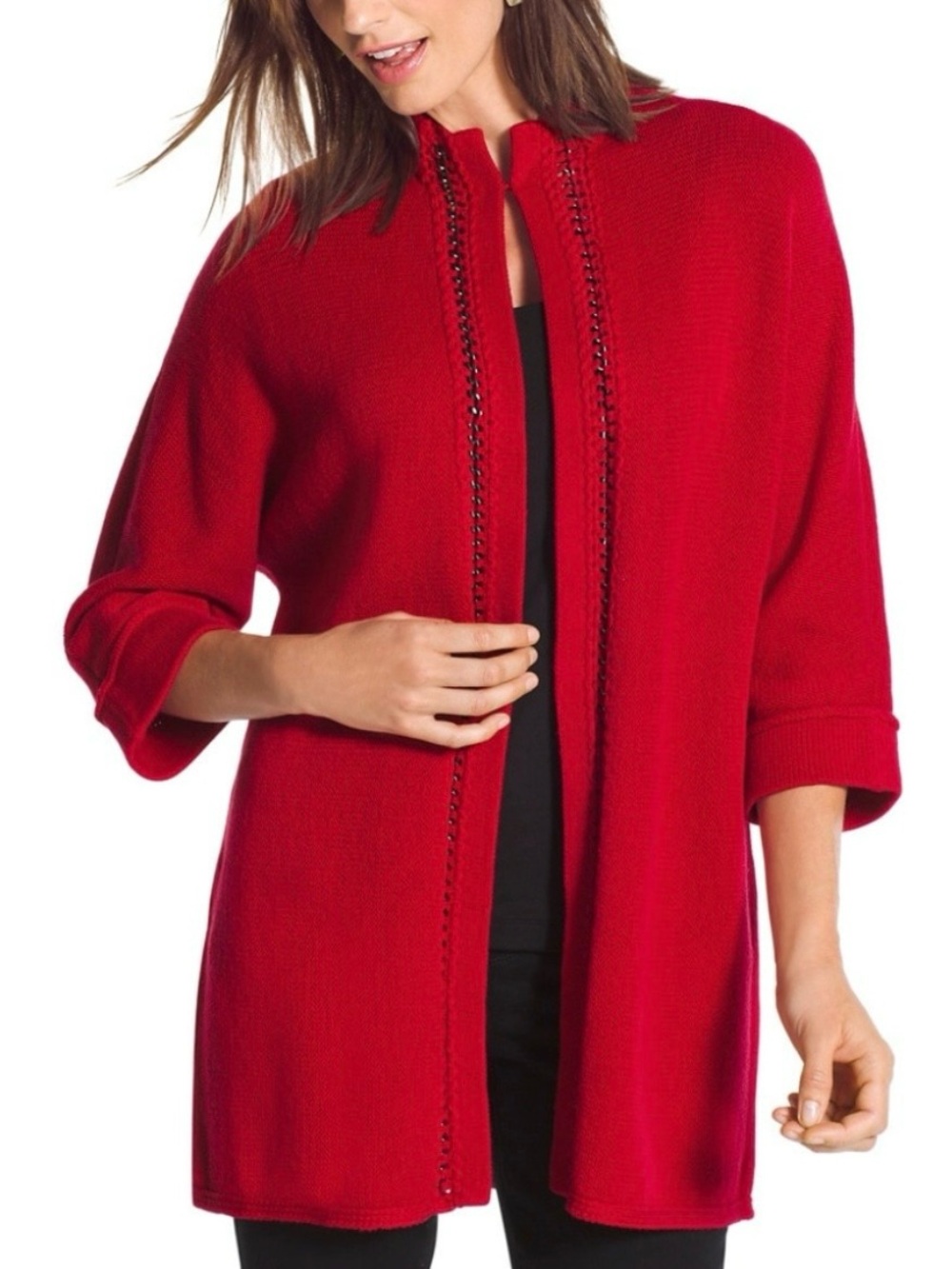 Chicos Cullen crochet cardigan chain detail dolman sleeves womens size 2 Large
